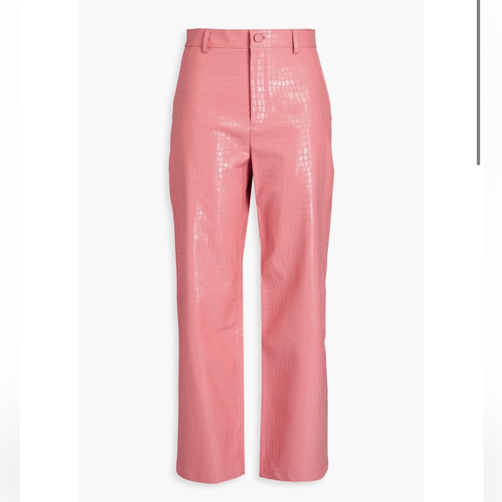Alice + Olivia Pink Croc-Embossed Cropped Straight Pants